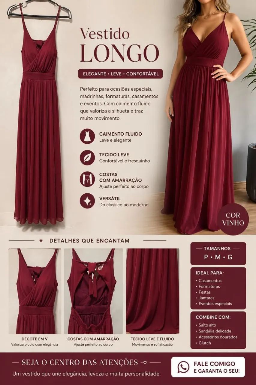 Vestido longo Marsala 