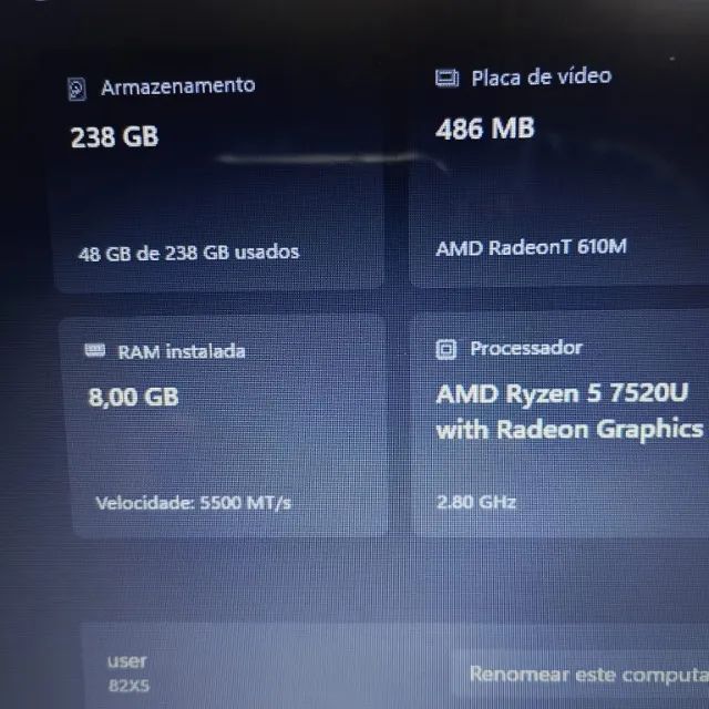 Notebook lenovo Ryzen 5 7520U com video integrado - Foto 2