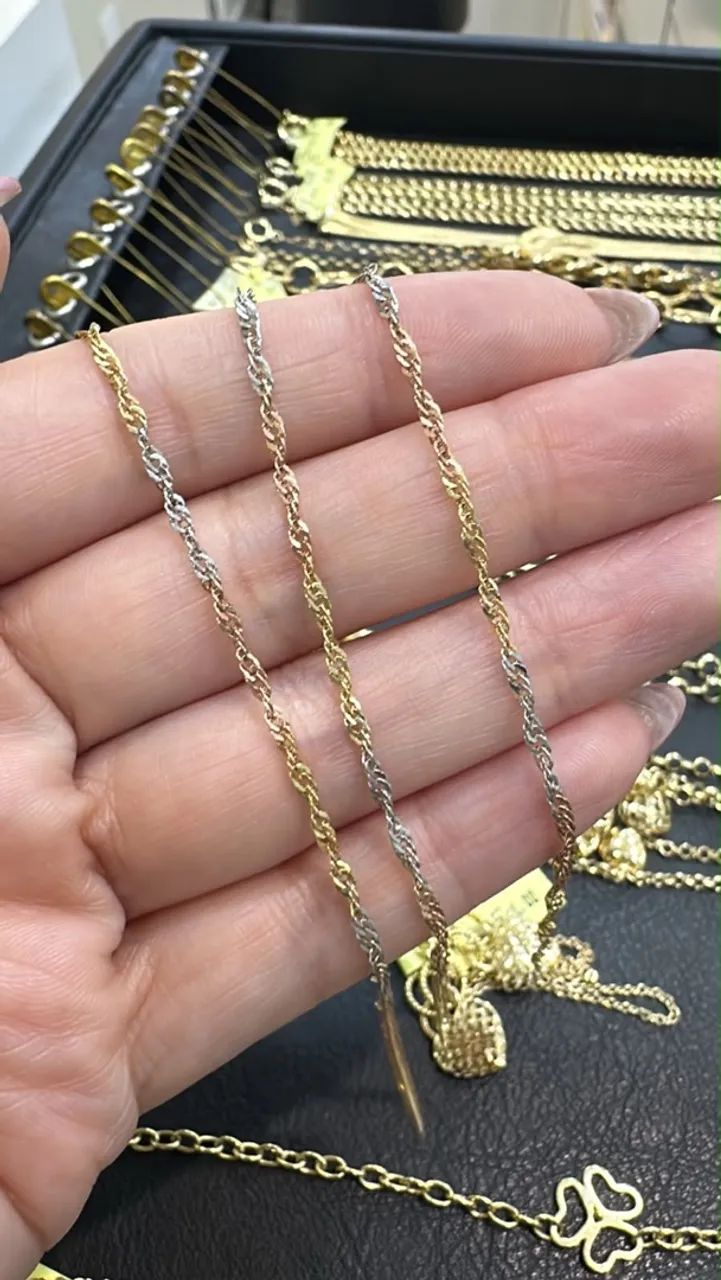 Cordão ouro 18k ouro branco/Rose/amarelo