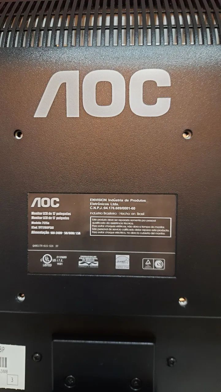 Monitor AOC 17" LCD (Modelo 712Sa) - Funcionando (Ideal p/ CFTV e PC) - Foto 4