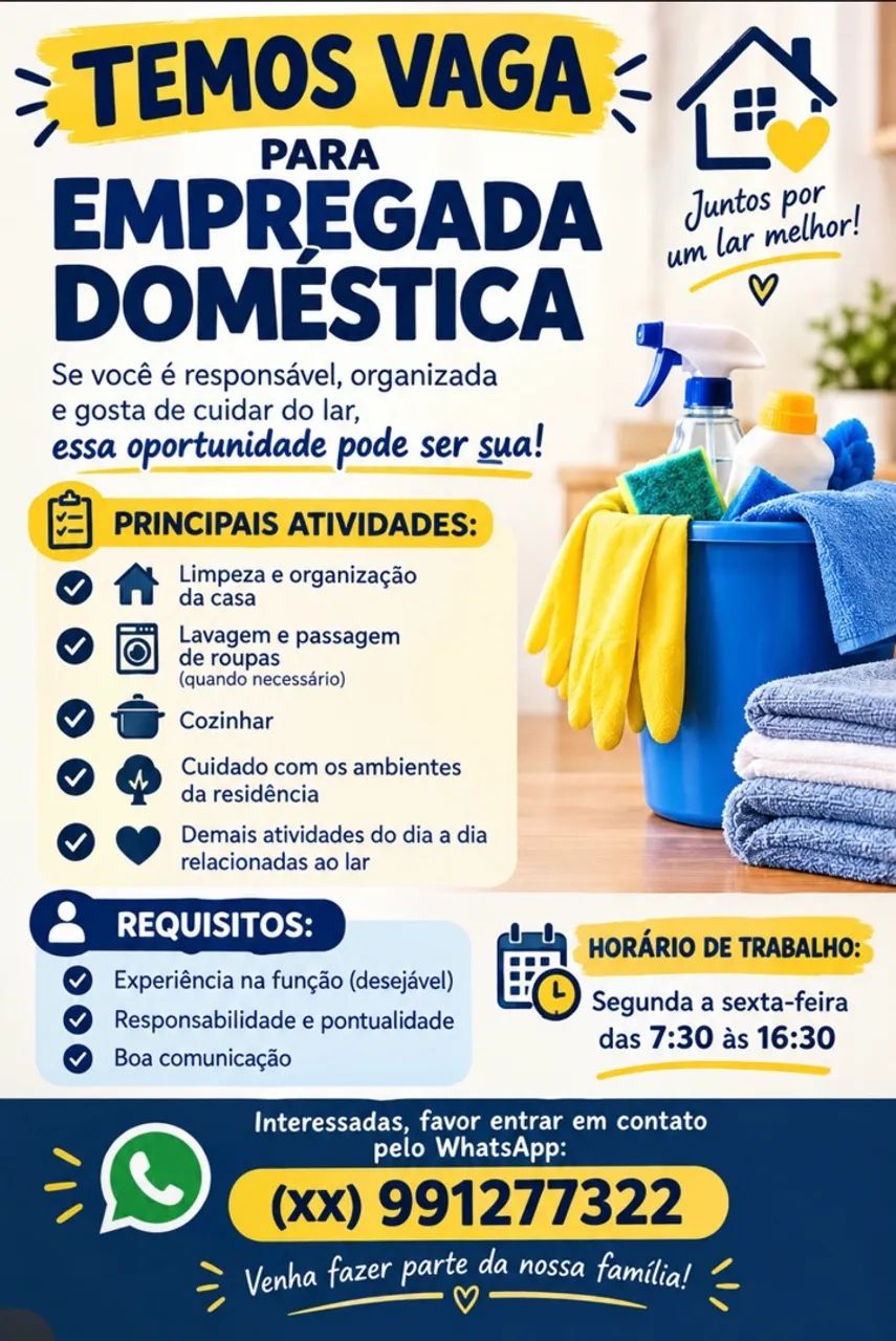 VAGA PARA EMPREGADA DOMÉSTICA