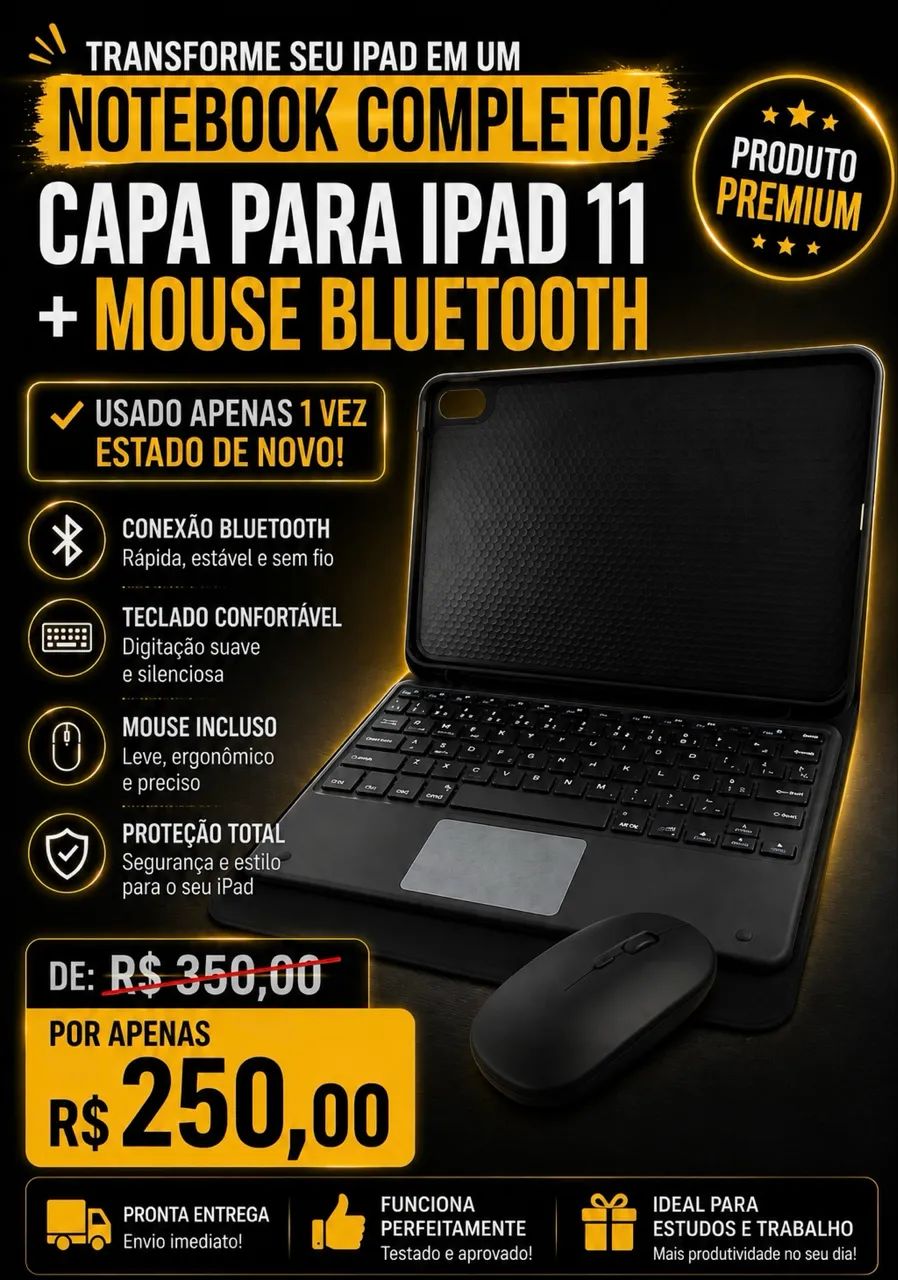 CAPA IPAD 11 COM TECLADO E MOUSE