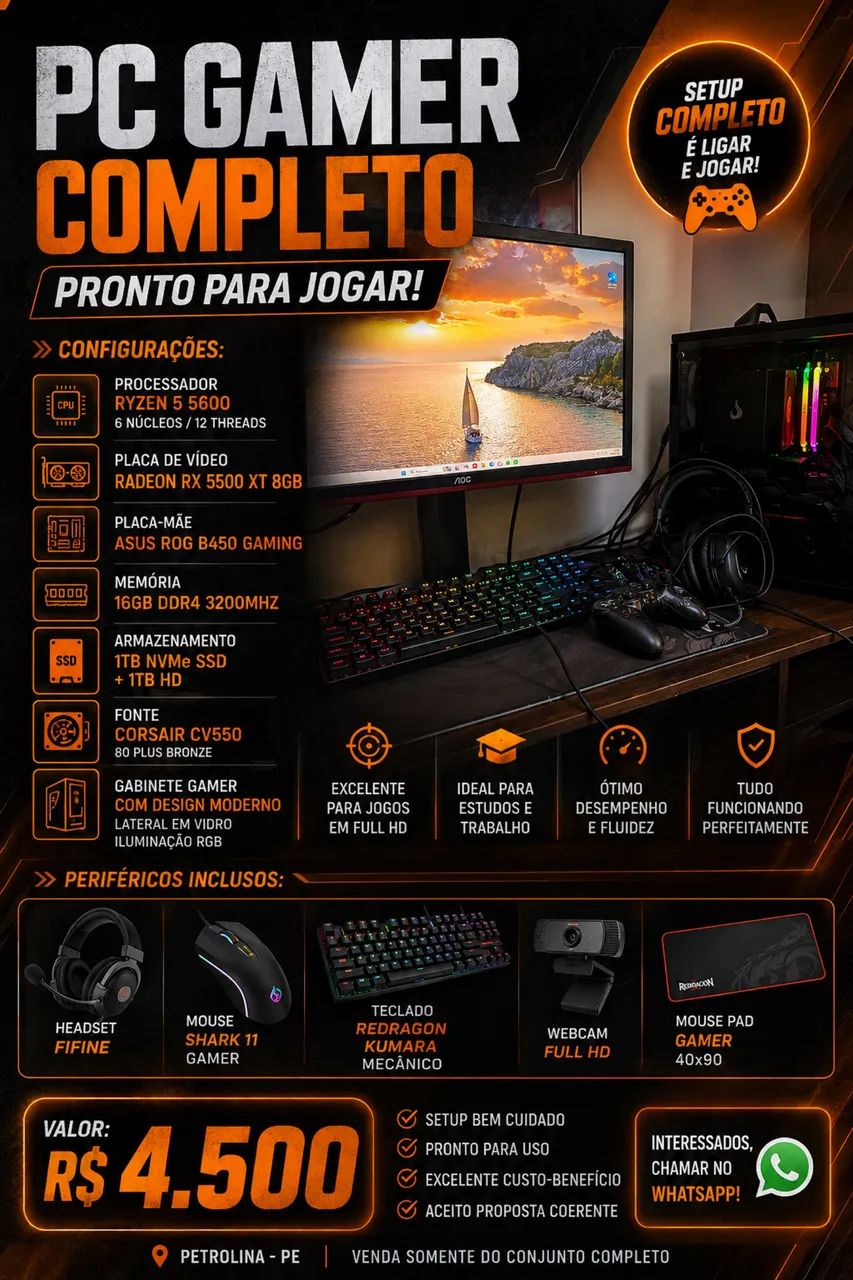 PC Gamer com setup completo 