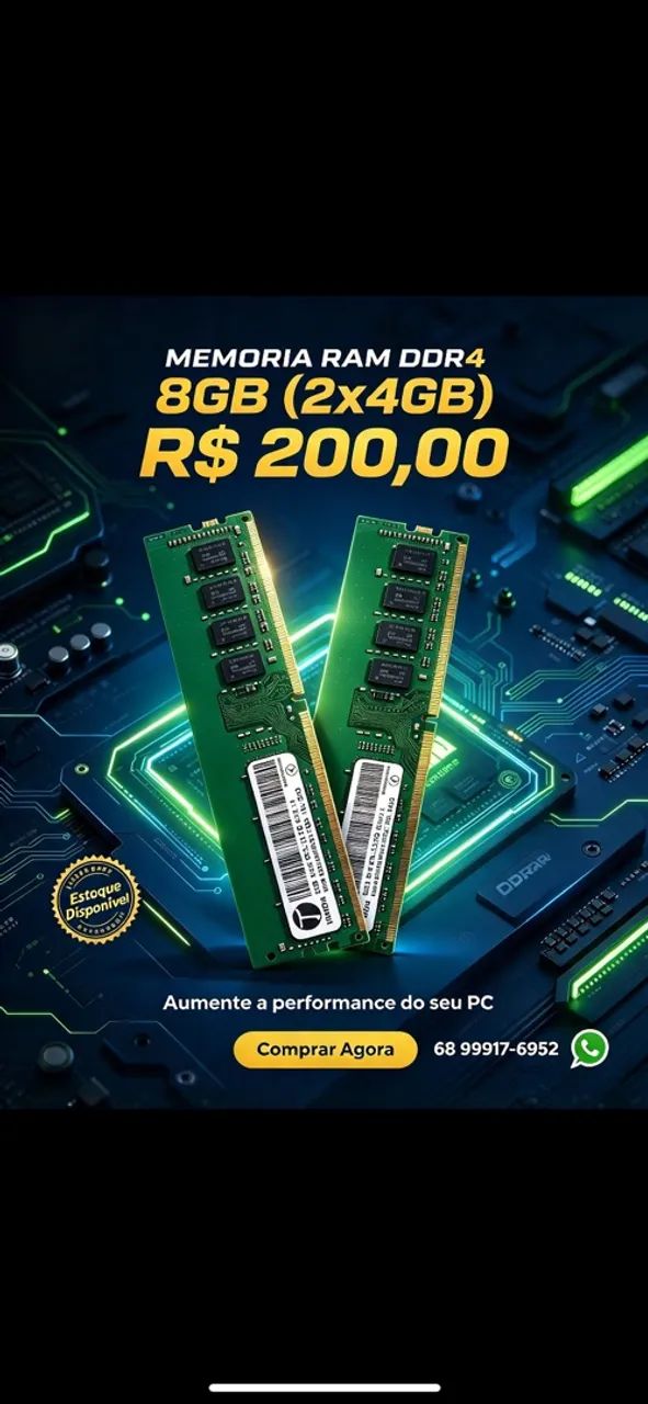 Memória RAM DDR4 8gb 2x4 