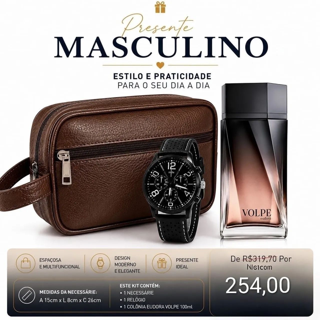 Kit masculino colônia e assessórios 