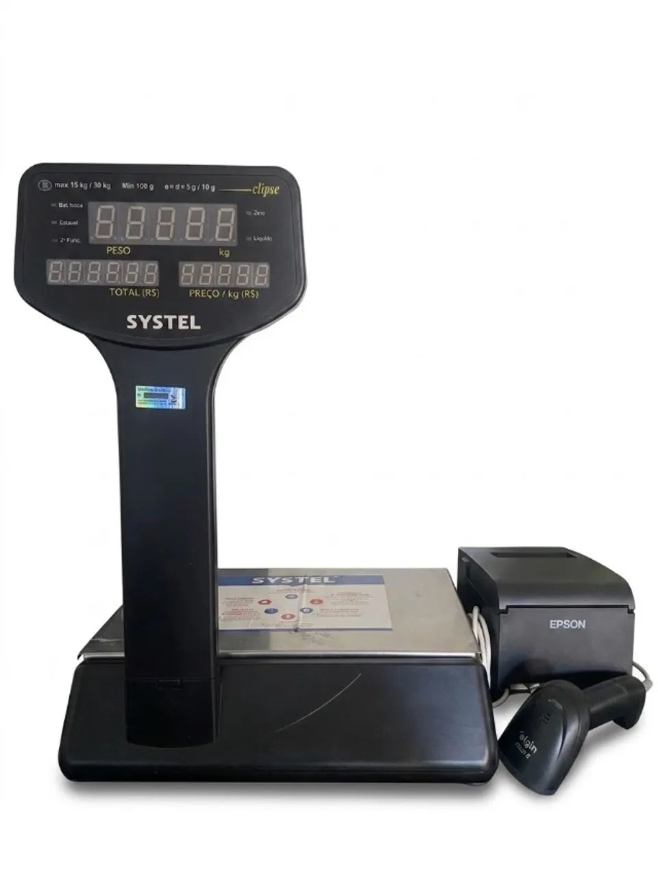 Balança System + impressora Epson + leitor de código de barras elgin 