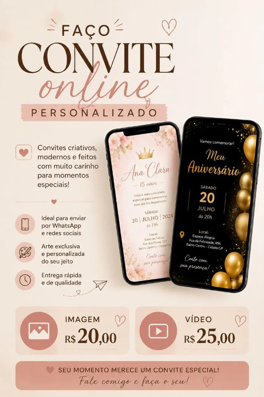 Faço convites personalizados online 