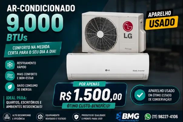 Ar-Condicionado LG Split 9.000 BTUs - Usado em Ótimo Estado