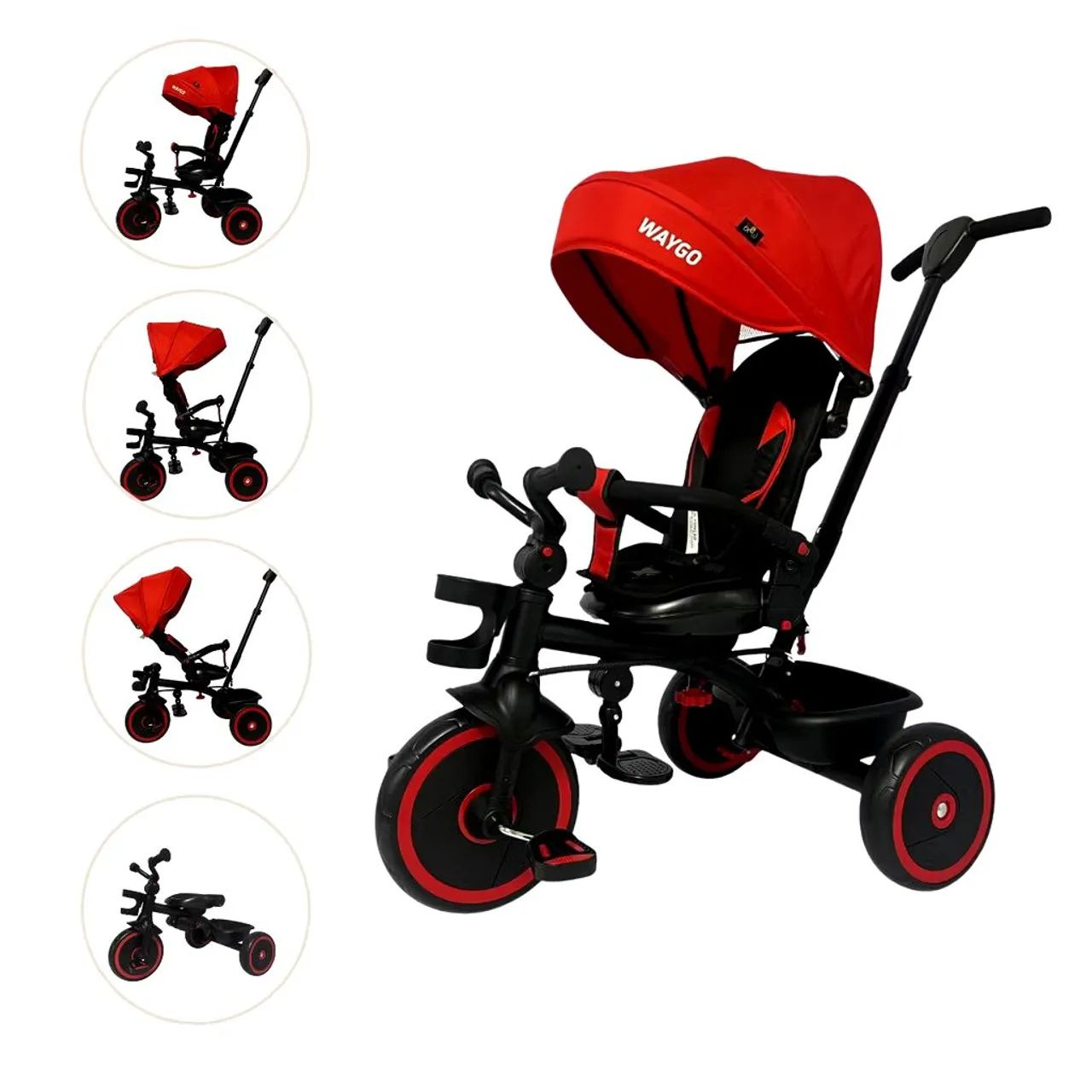 Triciclo Infantil com Empurrador 2 em 1 Waygo Verm Maxi Toys