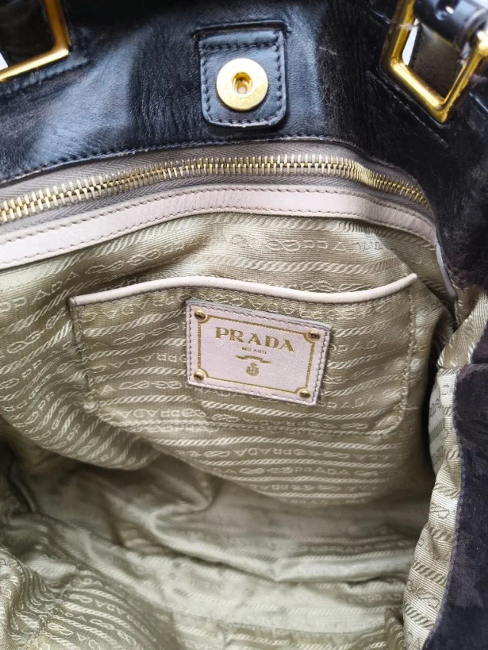 Bolsa Prada Nappa Gaufré Tote Couro Preta Original - Foto 5