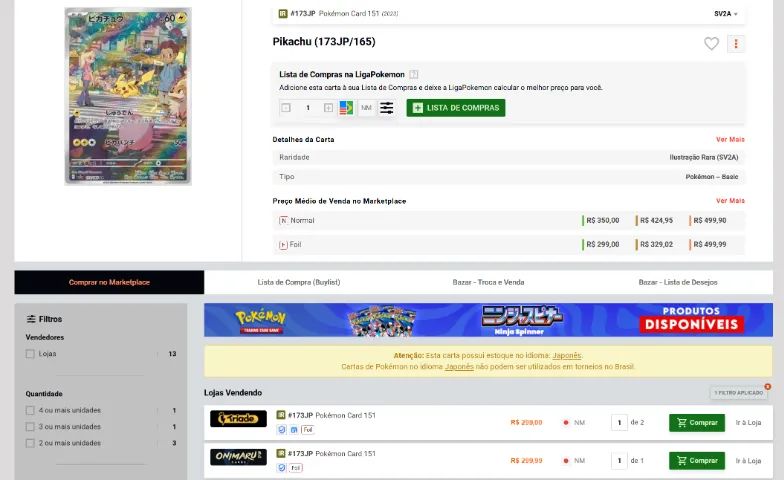 Pokémon Pikachu 173/165 AR Japonês 151 NM - Foto 2