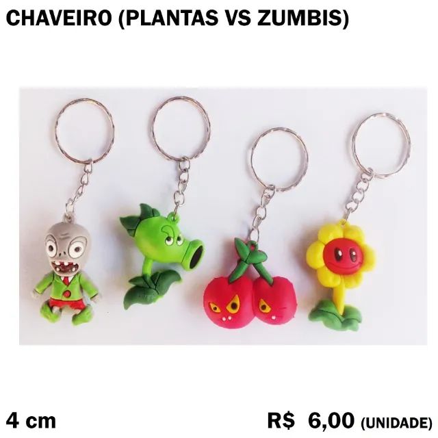 Chaveiro Plantas vs Zumbis - 4 Unidades (Conjunto)