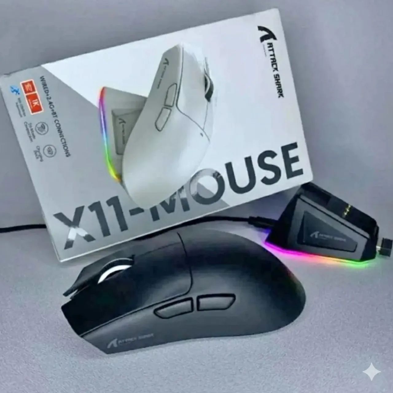 Mouse Gamer Attack Shark ORIGINAL X11 Bluetooth -  PRETO - NOVO<br>com Dock 22.000 DPI - Foto 2