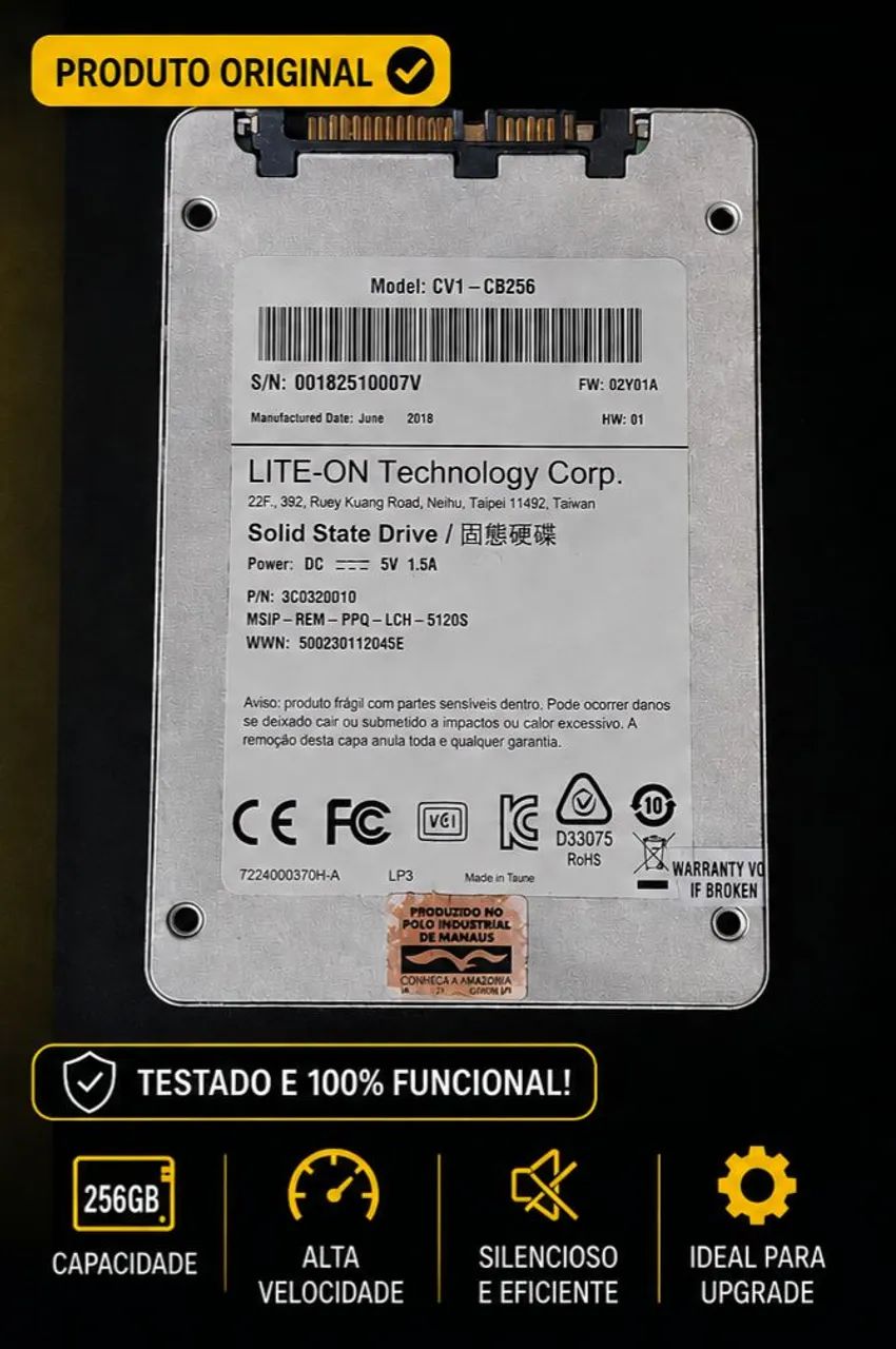 SSD Lite-On 256GB SATA 2.5" - Rápido e Eficiente!