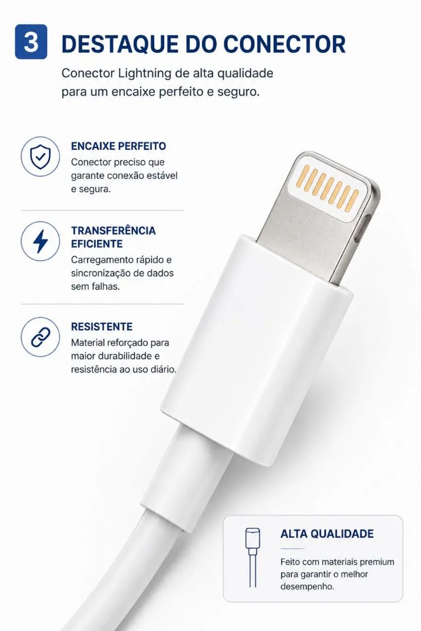 Cabo USB-A para Lightning 1 Metro para iPhone | Carregamento e Sincronização - Foto 3