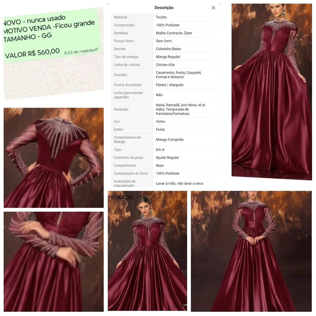 Vestido em cetim bordo