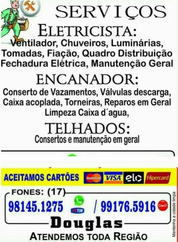 Eletricista e Encanador, Profissional Especializado. 