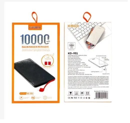 Carregador Portátil Original Kaidi KD-951 10000mah Tipo C V8 Iphone wpp.43. *