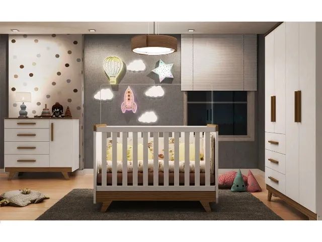 Quarto Infantil Completo com Cômoda, Berço e Guarda-Roupa - Foto 2