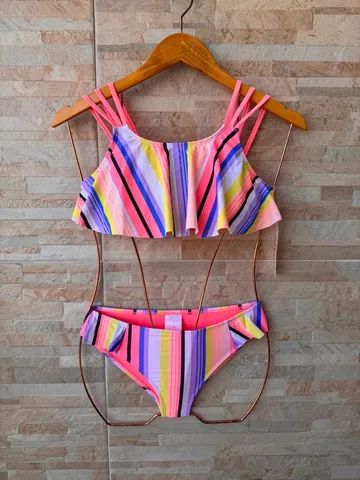biquíni infantil estampado, tamanho 7/8 anos.