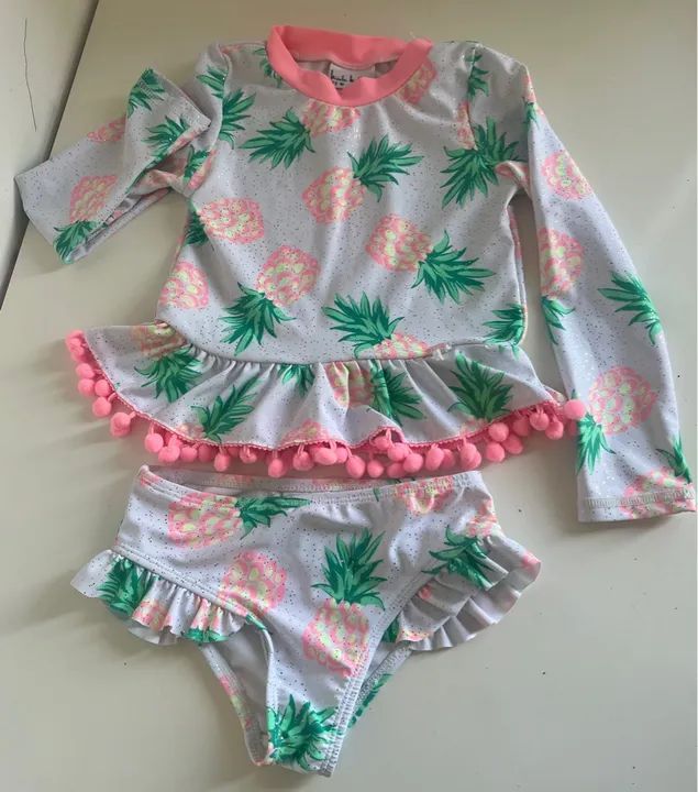 Conjunto Infantil Praia Biquíni Manga Longa E Calcinha Menina  - Foto 3