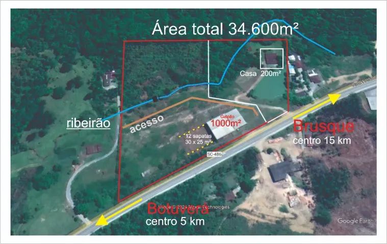Ent.10+10% + 36 X fixas - Terreno Industrial 34600m² + Galpão 1000m² + Casa campo 200m² - Foto 2