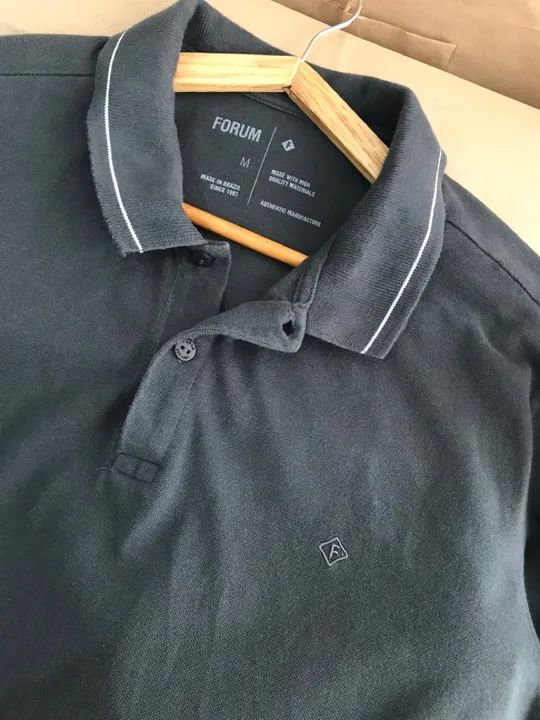 Camisa Polo Forum Masculina M Cinza  - Foto 3