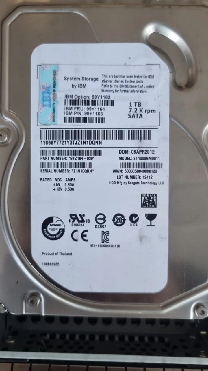 16 hd ibm 1tb sata 7.2k  Pn 99y1163