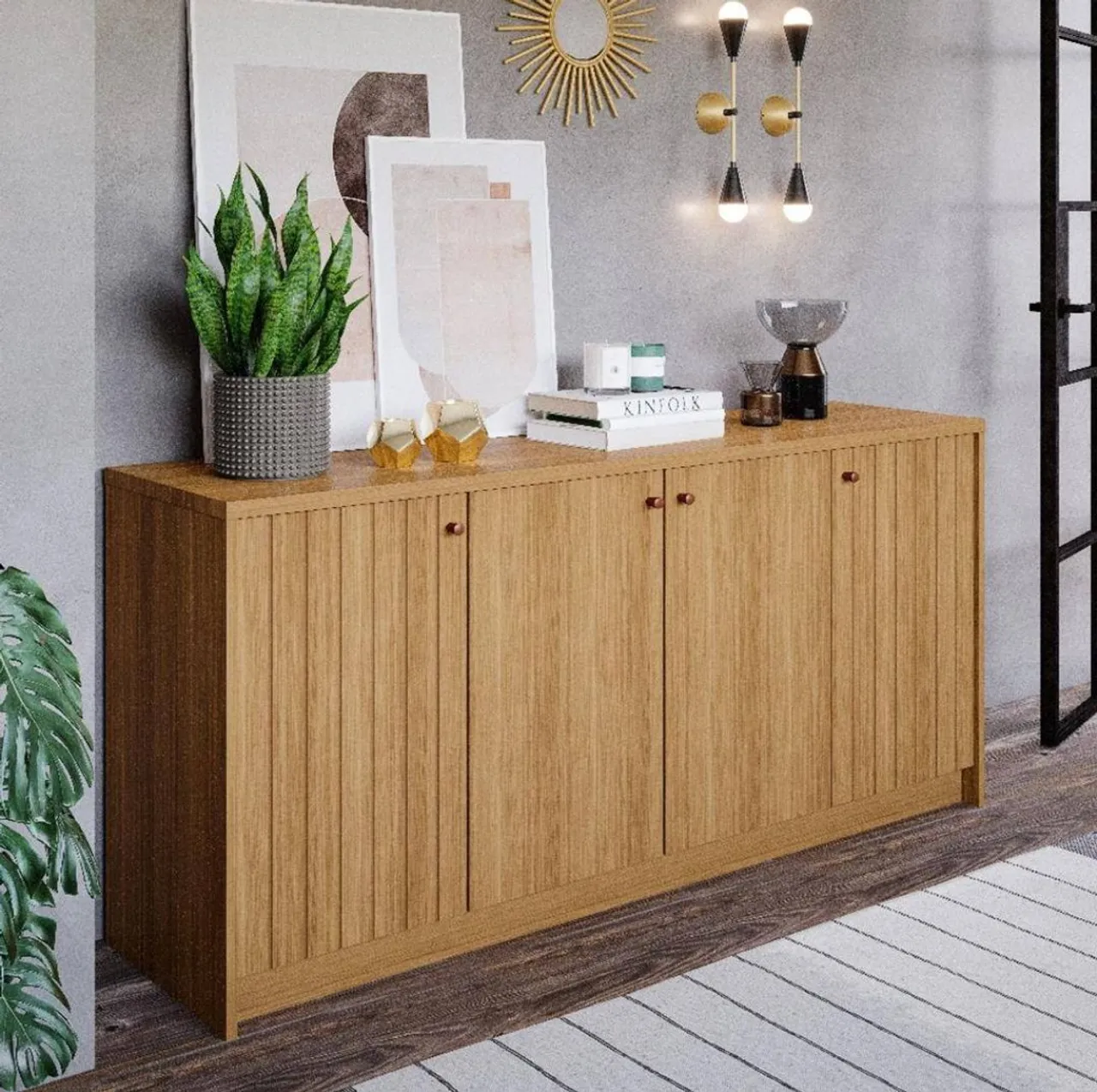 Buffet Lia na cor Cinamomo todo no MDF 15 mm com 4 portas