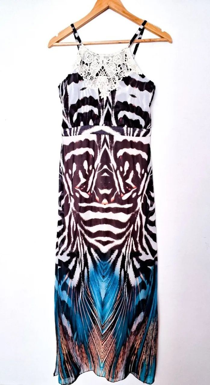 vestido longo estampado com renda ilícito - Foto 4