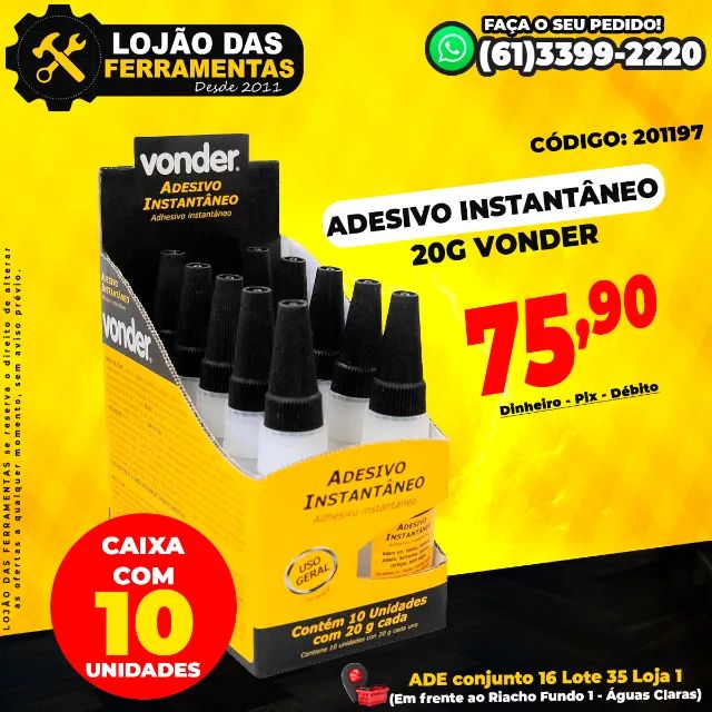 Adesivo Instantâneo 20g Vonder Caixa Com 10 Unidades