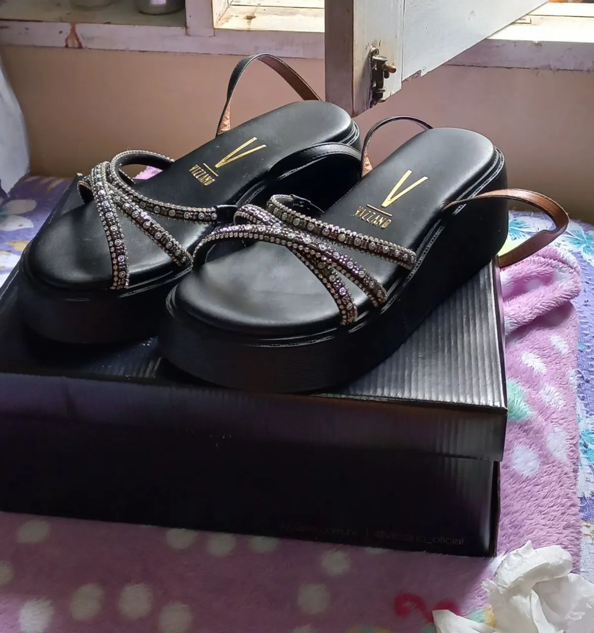 Sandália Plataforma Vizzano 34 Preta com Strass - Foto 2