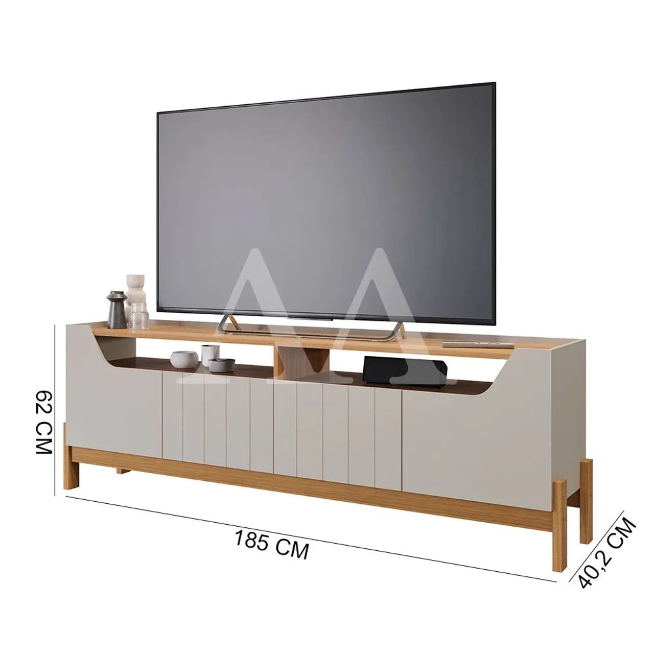 Rack Bancada Para TV Até 65 Polegadas Moema Permobili Off White / Nature<br><br> - Foto 2