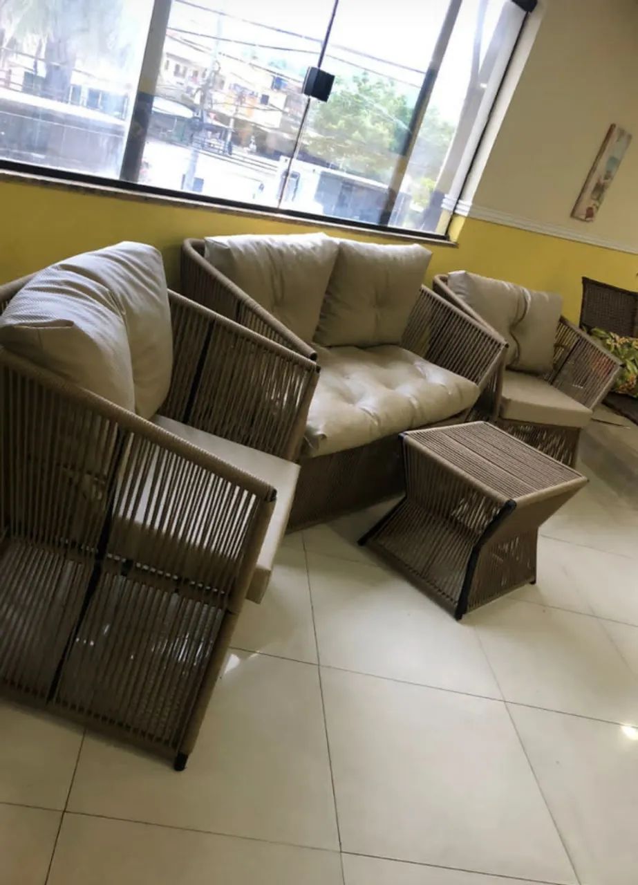 Conjunto sofá em corda náutica zigzag