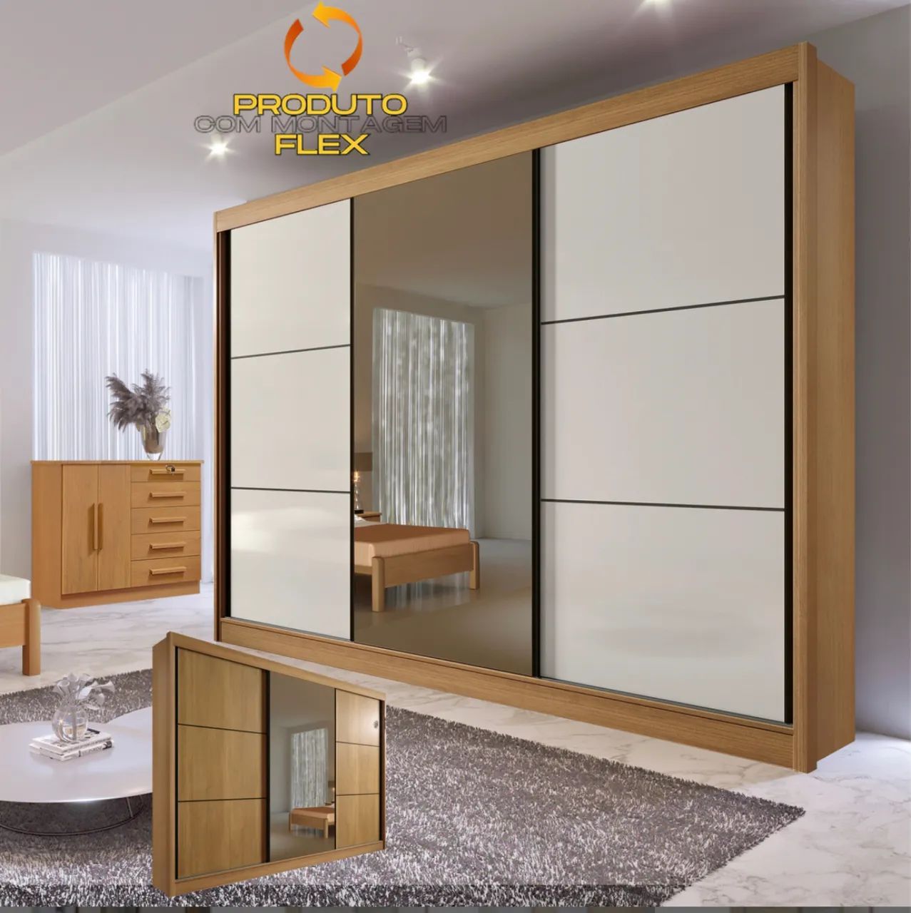 Guarda-Roupa Alvorada Max 2,73 m com Espelho e 3 Portas de Correr