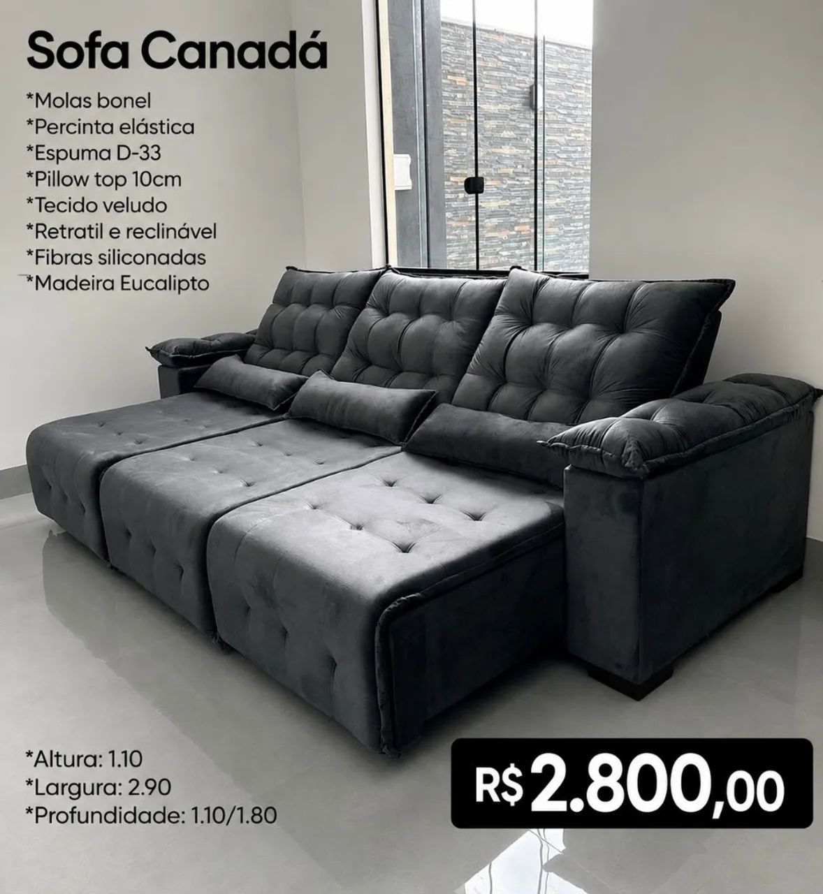 Sofá Retrátil reclinável Canadá 2.90m