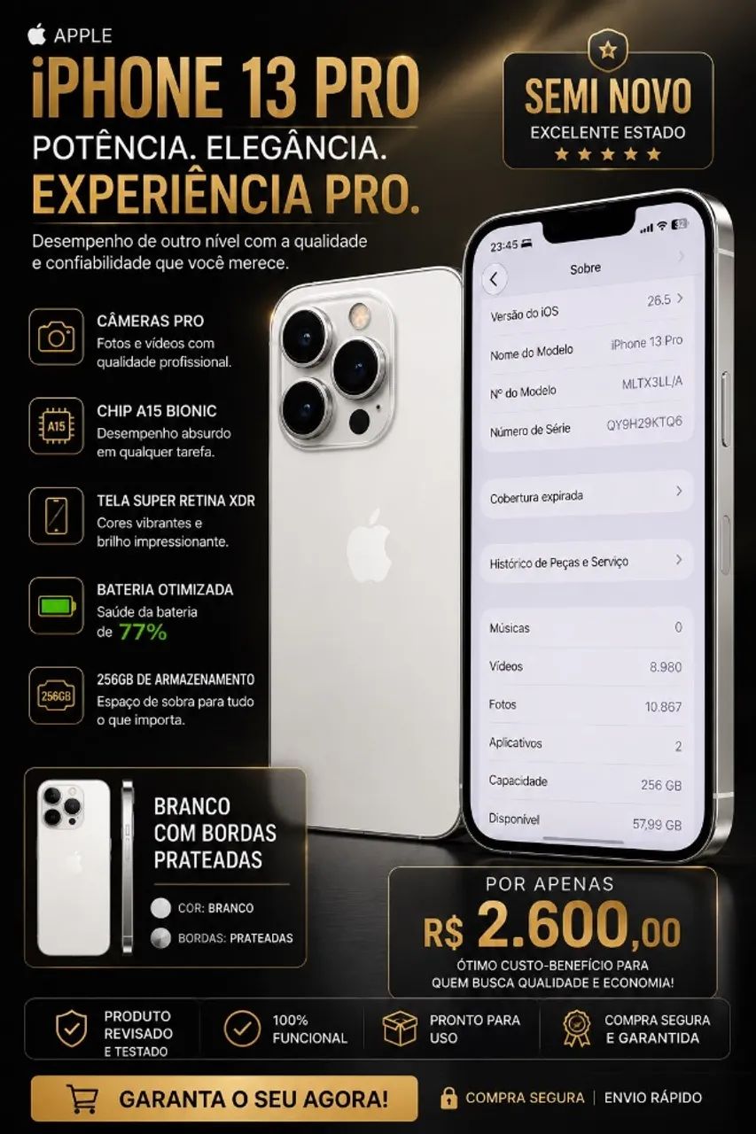 Celular Iphone 13 Pro 256gb branco 