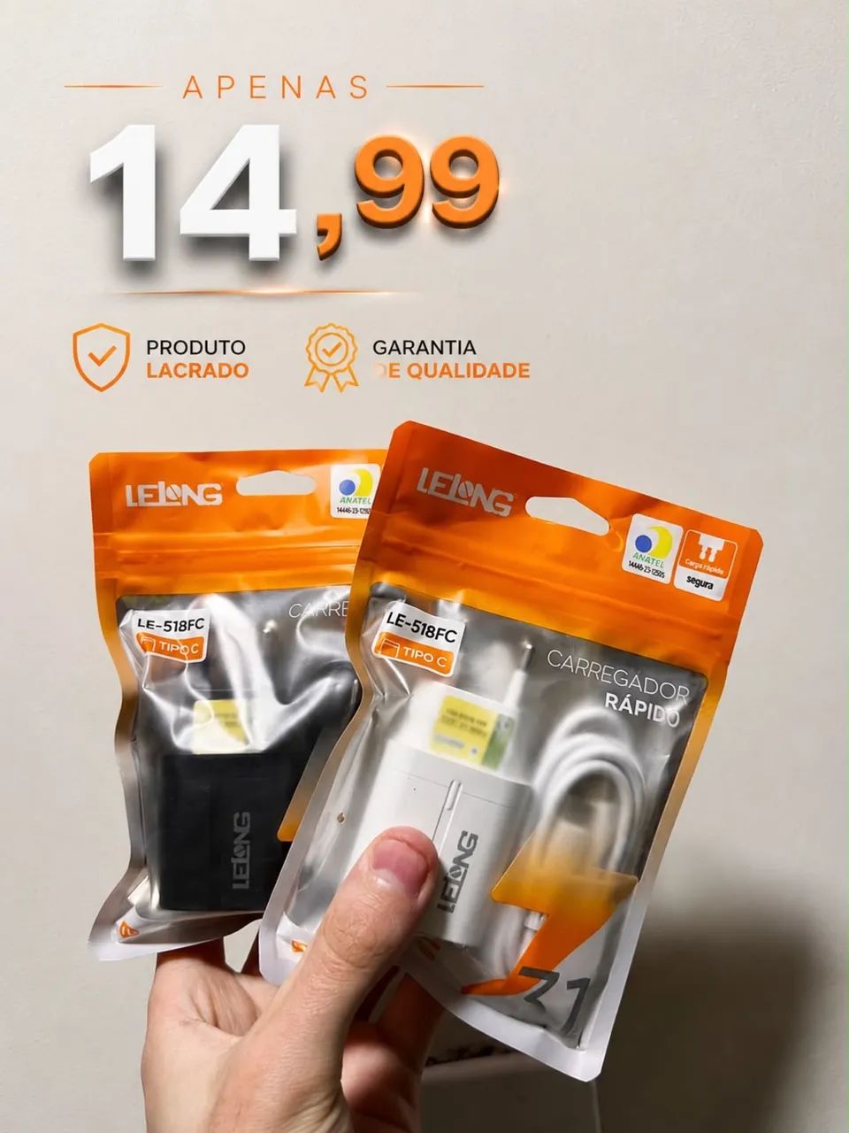     Carregador Tipo C Original Lelong 