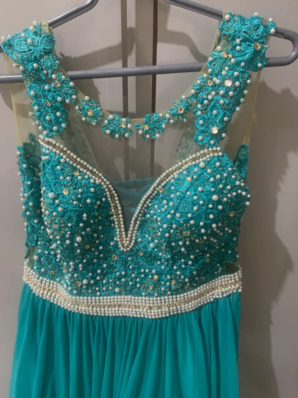 Vestido Bordado Longo Verde - Foto 3