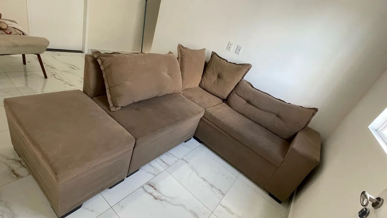 SOFÁ MODULAR DE CANTO BEGE - USADO - Foto 4