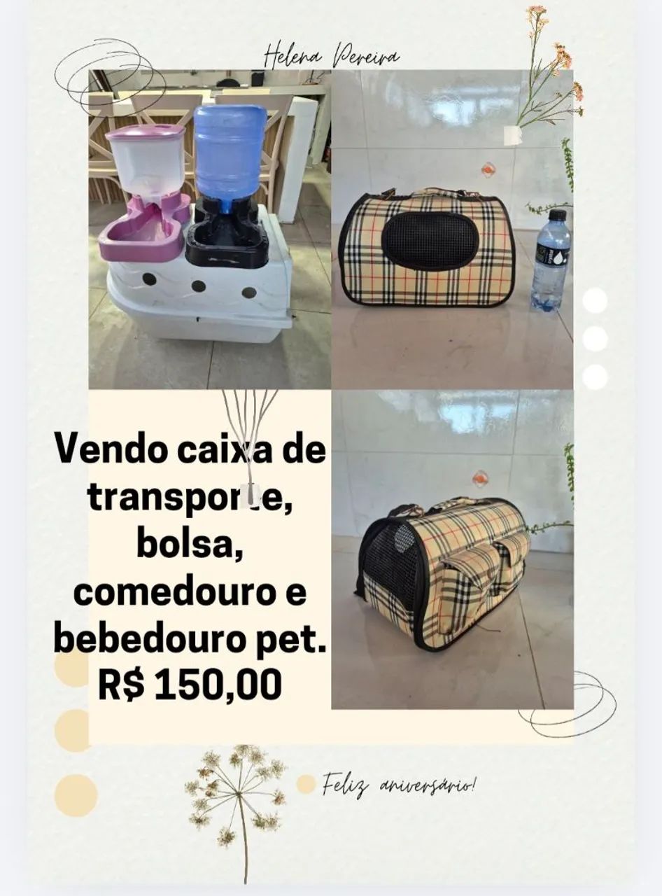 Caixa de transporte pet grande  + comedouro + bebedouro + bolsa de transporte até 8 kg