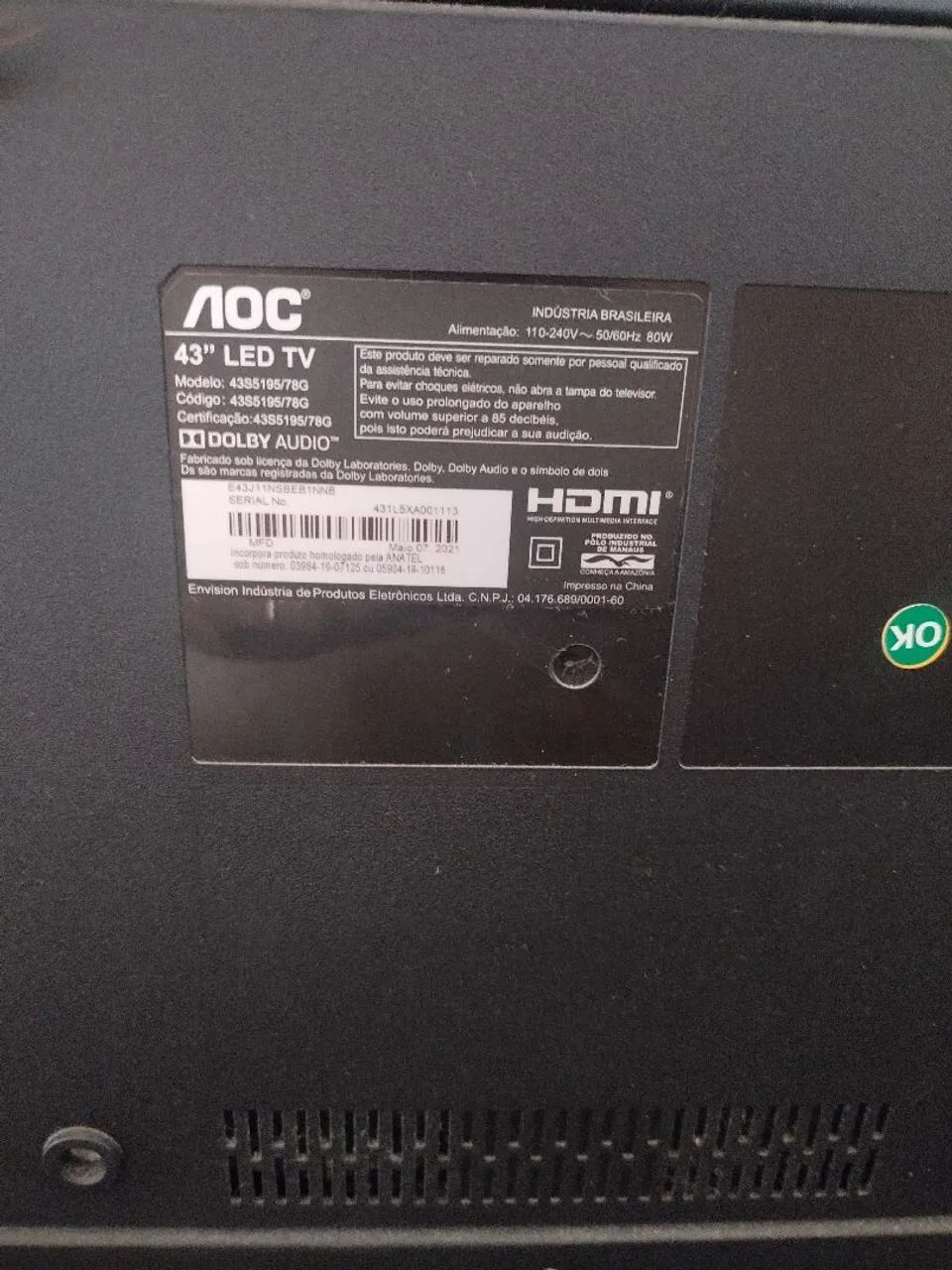 Vede se tv de 43 polegada