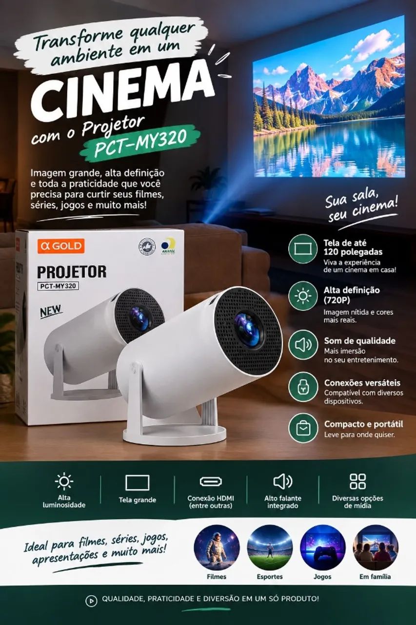 Projetor Cinema PCT-MY320 WIFI