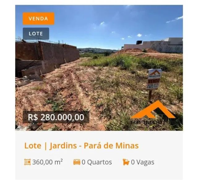 LOTE BAIRRO JARDINS PARA DE MINAS -MG