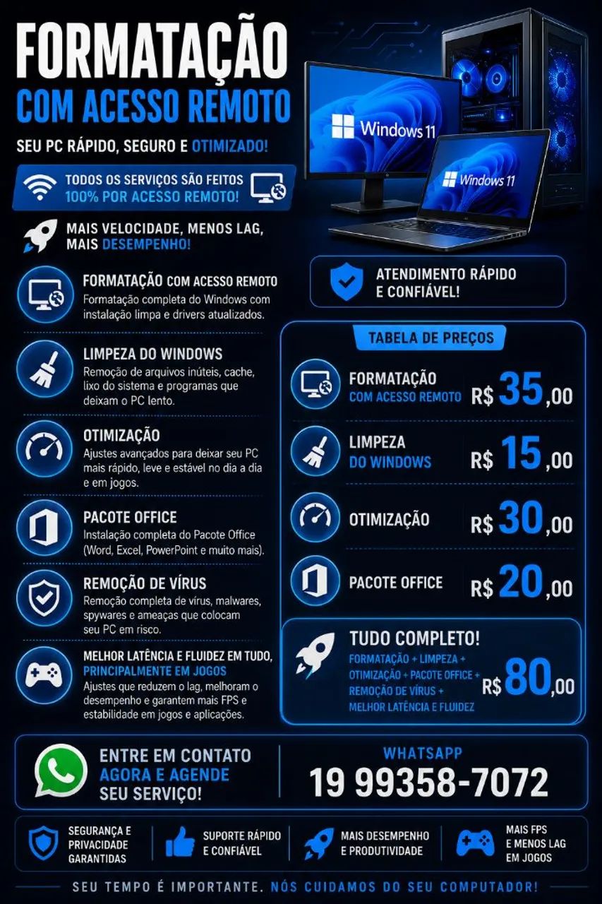 Formatação/ Otimização / Limpeza do Windows e muito mais!