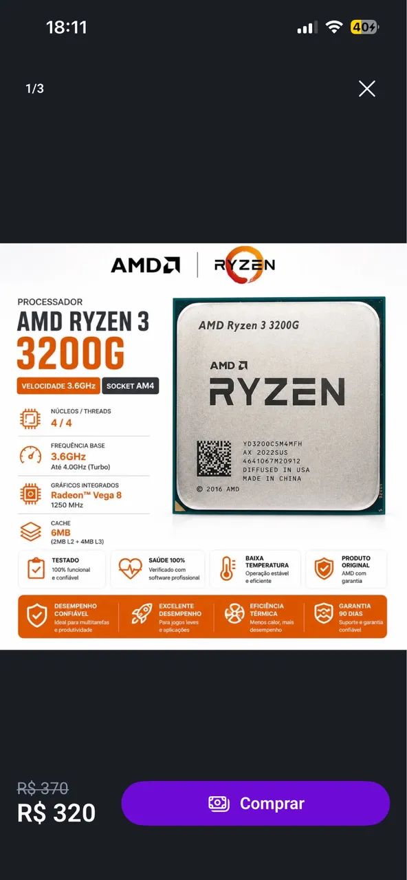 Processador AMD Ryzen 3 2200G - Foto 3