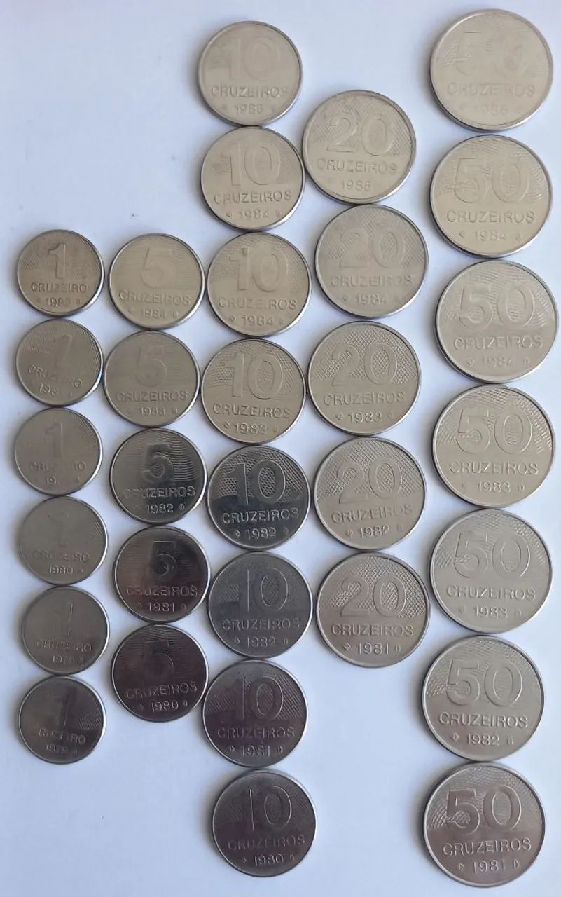 Lote c/ 31 Moedas 50/20/10/5/1 Cruzeiros Anos 1980