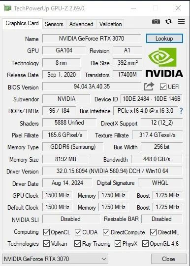 RTX 3070 8GB GALAX480061570459914243
