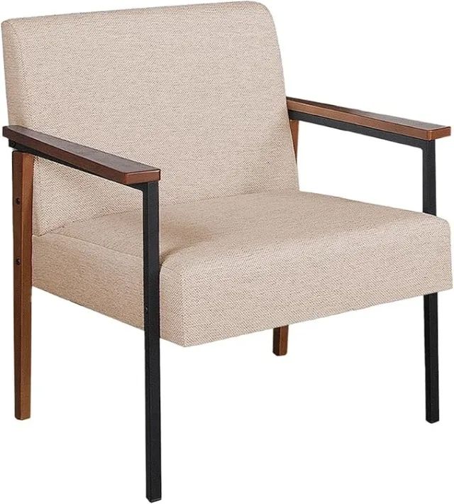 Poltronas de linho com estrutura em metal e detalhes em madeira. - Foto 4