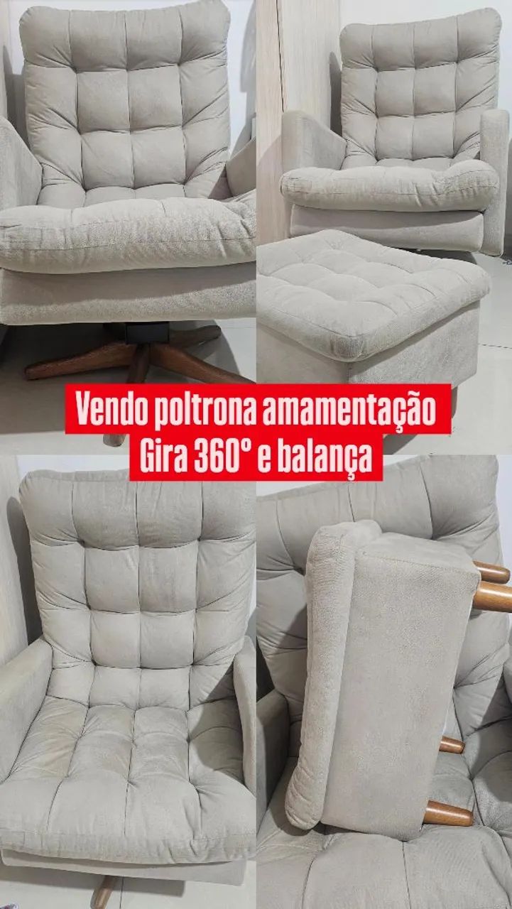 Poltrona amamentação gira 360° e balança